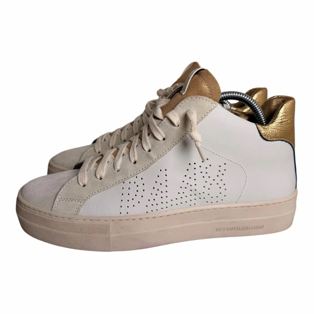 P448 Thea Mid Millennium White Gold Leather Platform Sneakers EU 40 US 9.5 - Picture 9 of 12